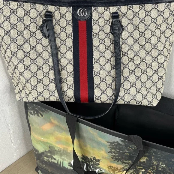 Gucci GG Supreme Monogram Textured Calfskin Web Medium Ophidia Shopping Tote - Picture 16 of 16